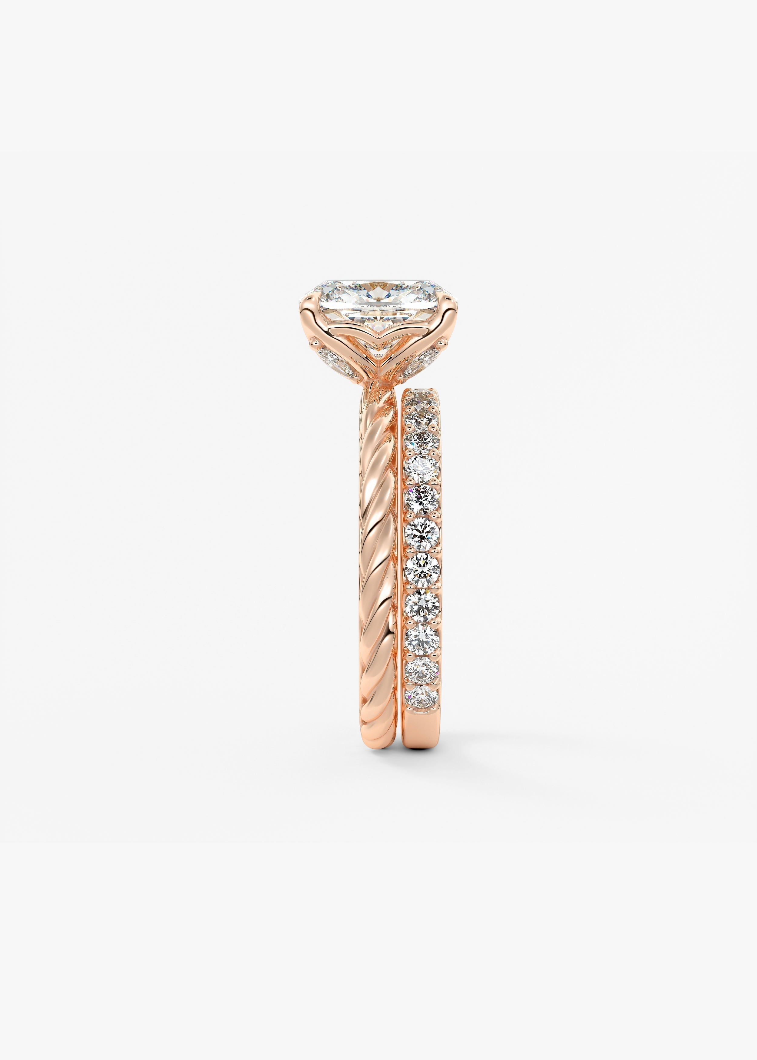Elongated Cushion Twisted Multi Stones Lab Grown Diamond Engagement Ring