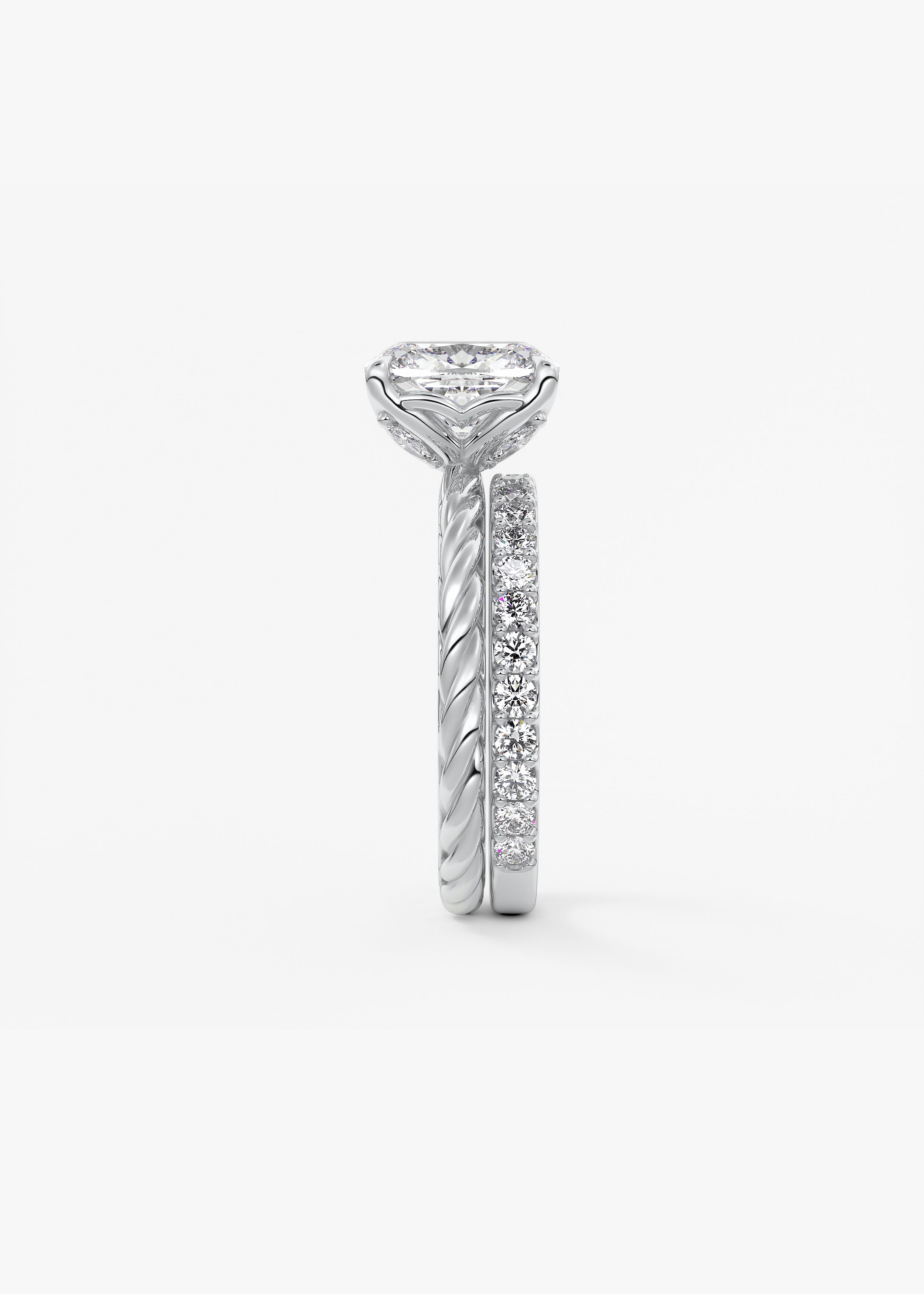 Elongated Cushion Twisted Multi Stones Lab Grown Diamond Engagement Ring