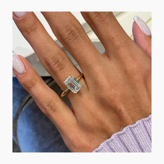 Stunning 3.0 CT Emerald Cut Moissanite Engagement Ring with Hidden Halo Design 1
