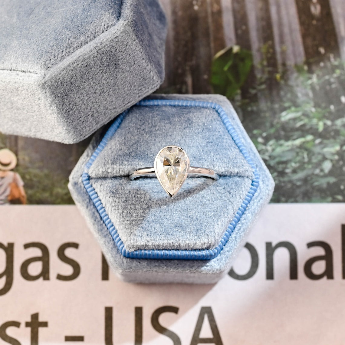 Stunning 3.0 CT Pear Moissanite Engagement Ring with Bezel Design 10