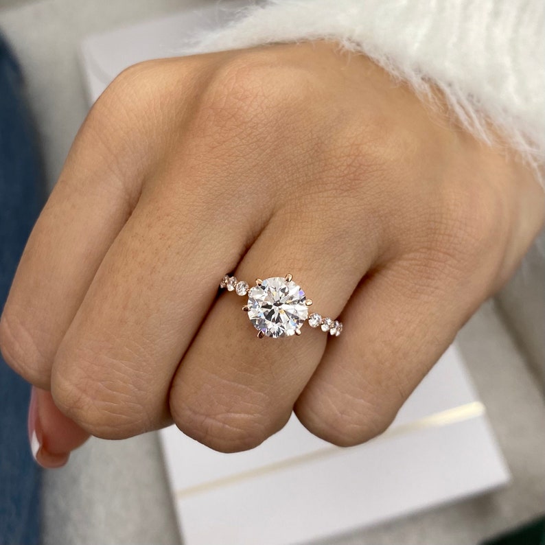 2.0 CT Round Moissanite Engagement Ring with Dainty Pave Design 3