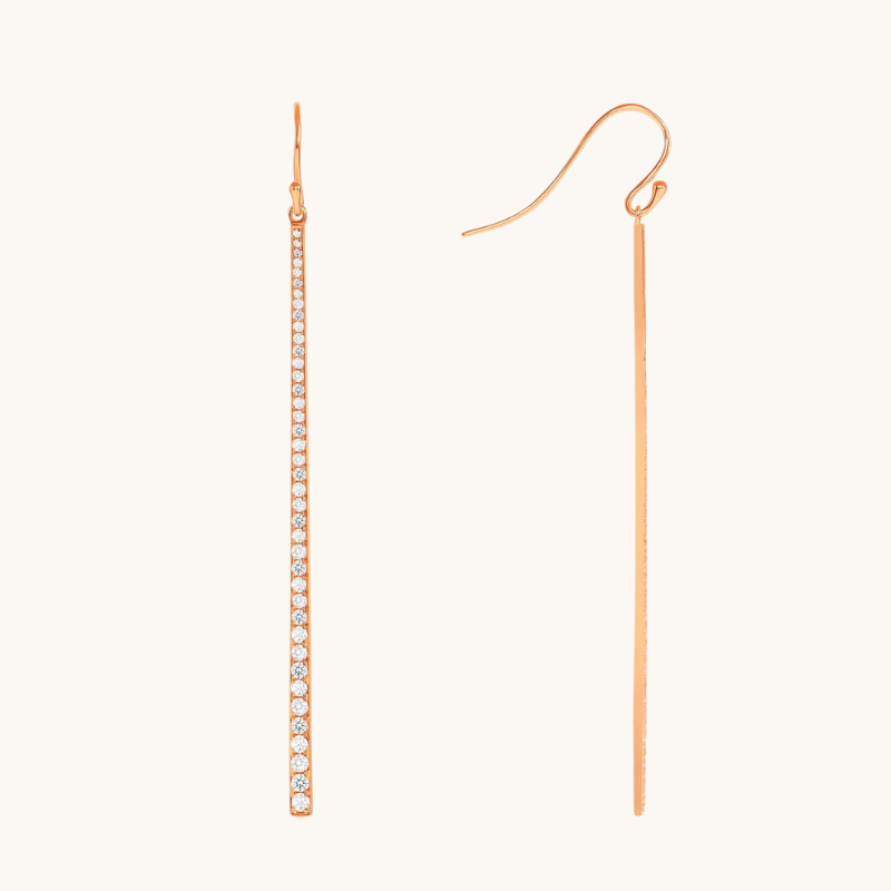 1.0 TCW Round Cut Moissanite Bar Dangle Earrings in Gold 3