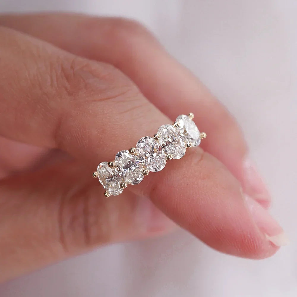 Stunning 0.4 TCW Oval Moissanite Stone with Half Eternity Wedding Band 2