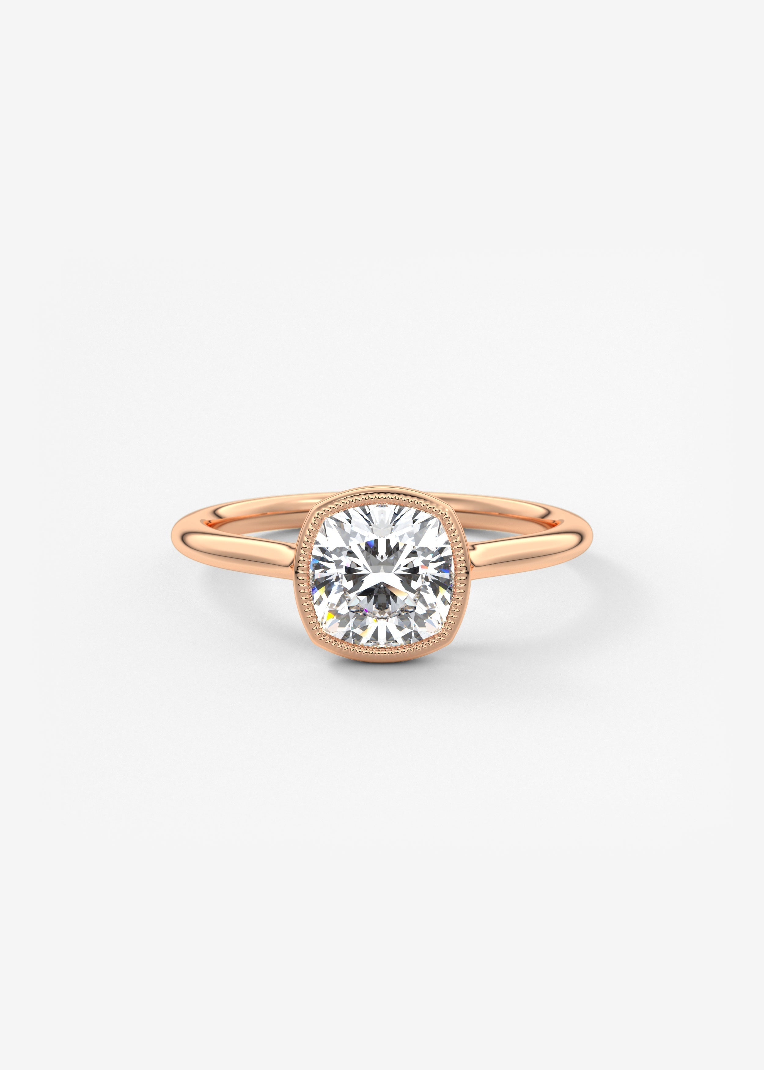 Cushion Milgrain Bezel Lab Grown Diamond Engagement Ring