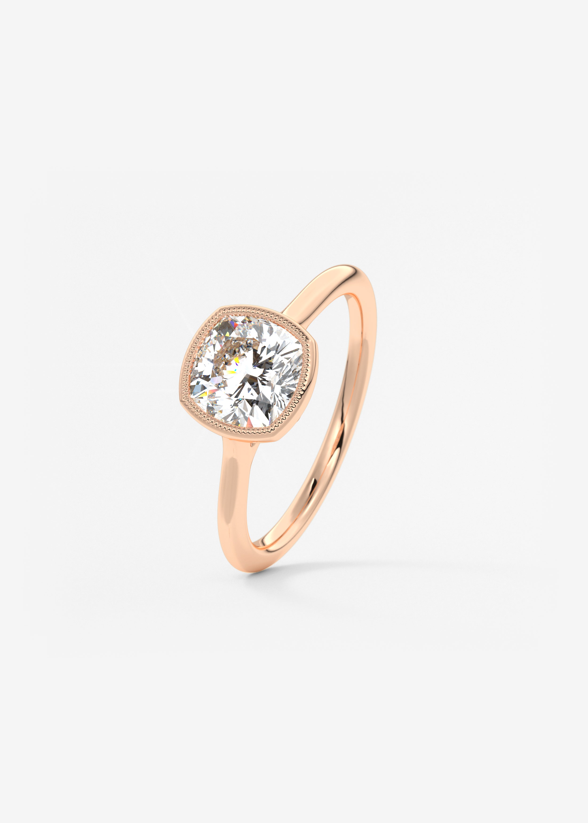 Cushion Milgrain Bezel Lab Grown Diamond Engagement Ring
