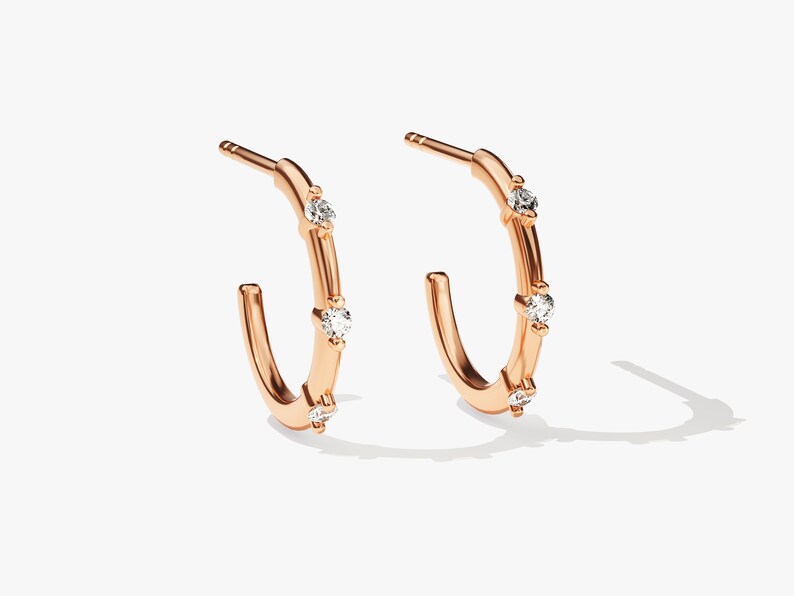 0.30 TCW Round Cut Moissanite Dainty Huggies Earrings in Gold 4