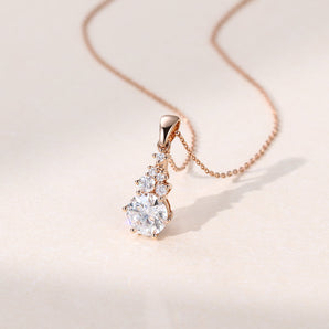 1.13 CT Round Diamond Cluster Pendant Necklace in Solid Gold