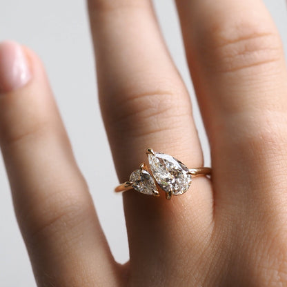 Stunning 1 CT Pears Moissanite Engagement Ring with Two Stone Design 3