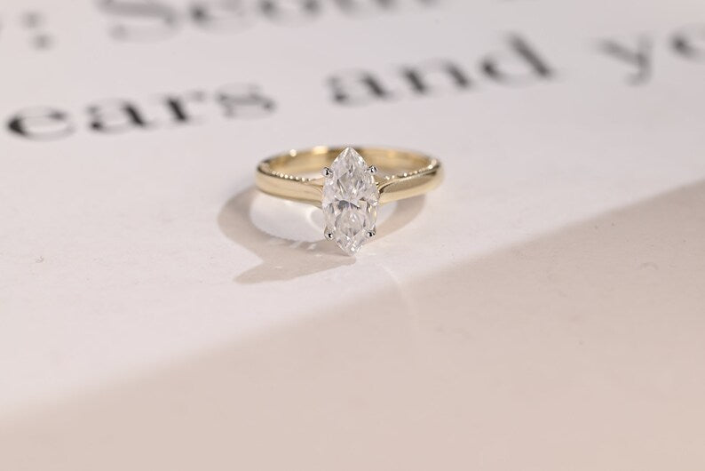 Stunning 1.0 - 2.0 CT Marquise Moissanite Engagement Ring Solitaire Style 1