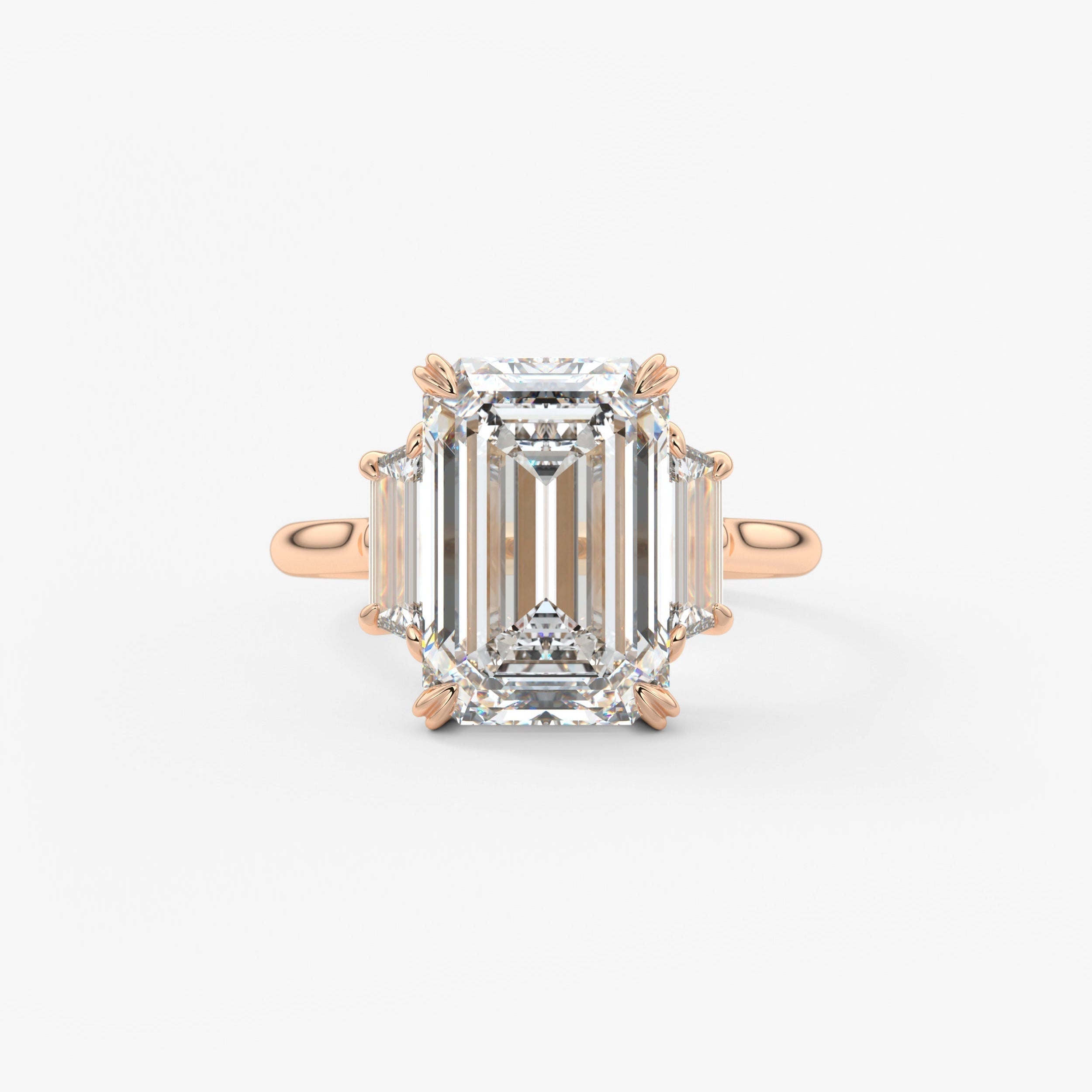 Emerald Three Stone Lab Grown Diamond Engagement Ring