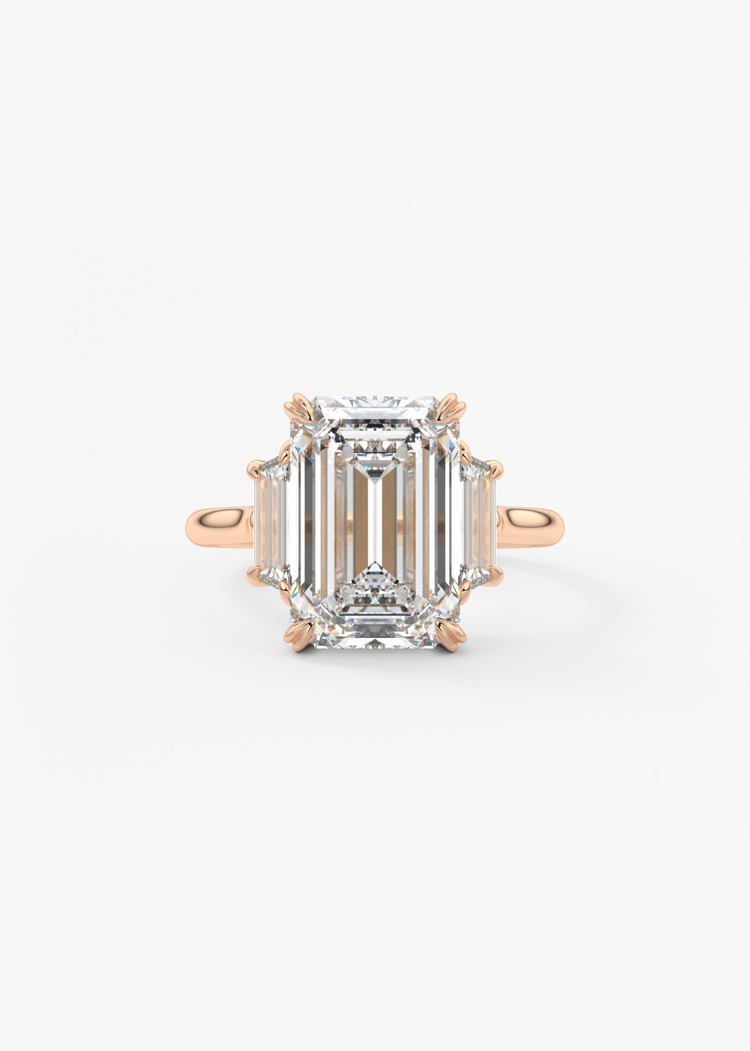 Emerald Three Stone Lab Grown Diamond Engagement Ring