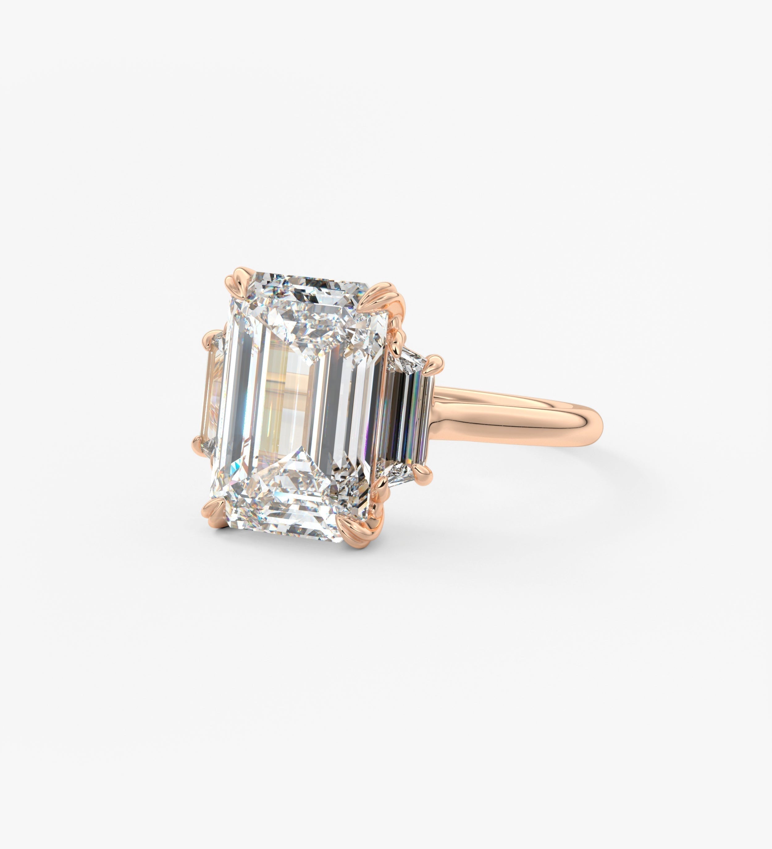 Emerald Three Stone Lab Grown Diamond Engagement Ring