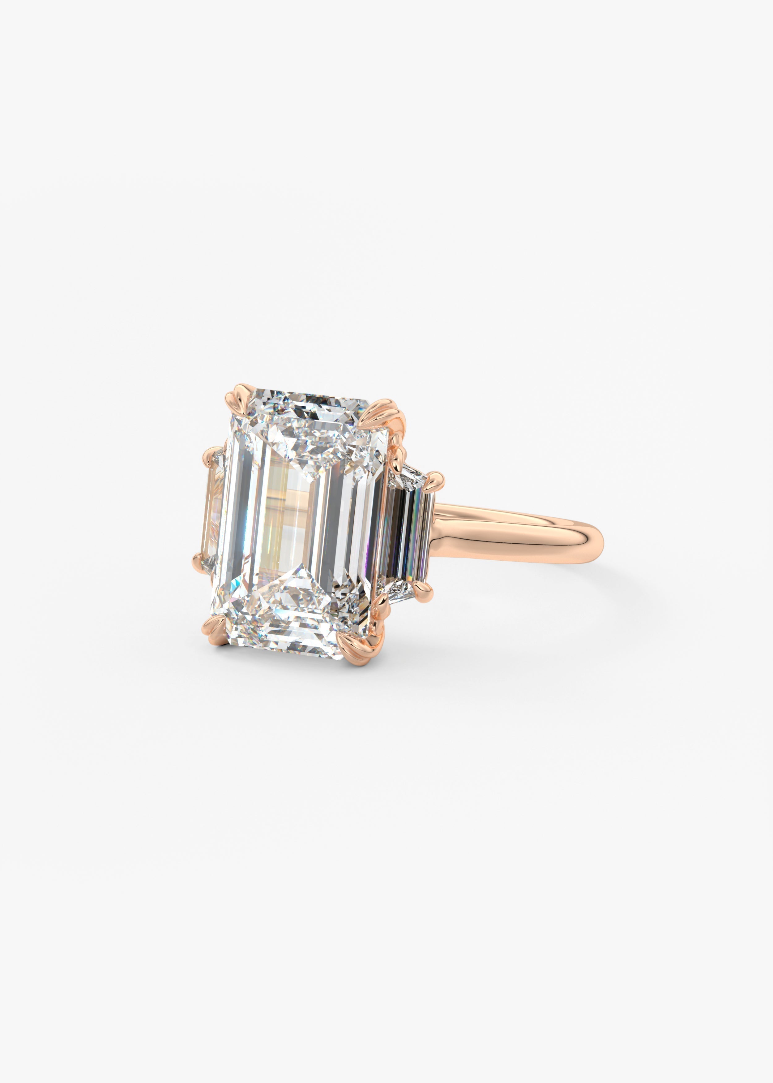 Emerald Three Stone Lab Grown Diamond Engagement Ring