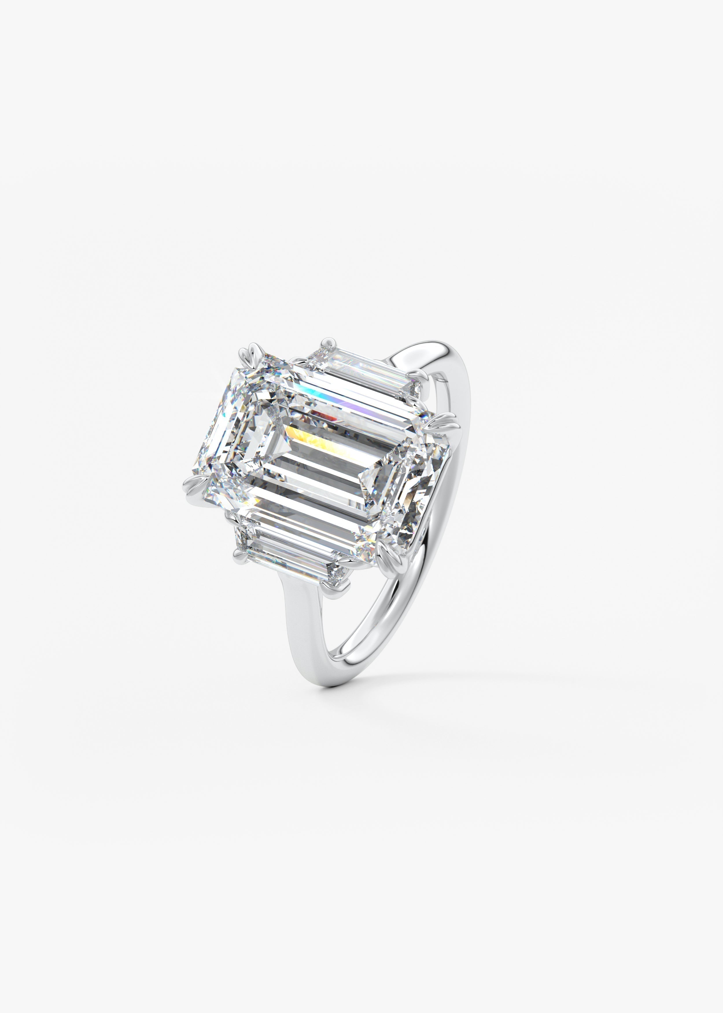 Emerald Three Stone Lab Grown Diamond Engagement Ring