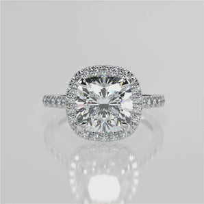 Stunning 2.40 CT Cushion Moissanite Engagement Ring with Halo & Pave Design