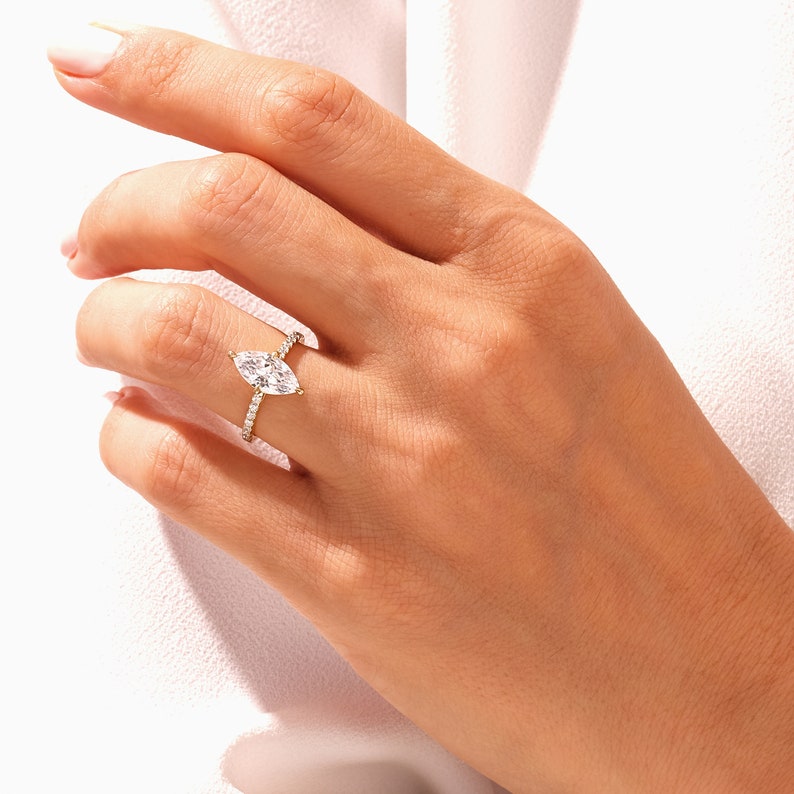 Stunning 1.0-2.0 CT Marquise Moissanite Engagement Ring with Pave Design 9