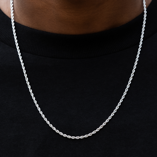 Polished Finish Rope Silver Necklace For Him 2