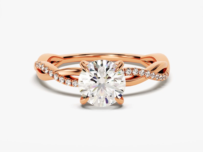 Stunning 1.0 CT Round Moissanite Engagement Ring with Twisted Pave Design 5