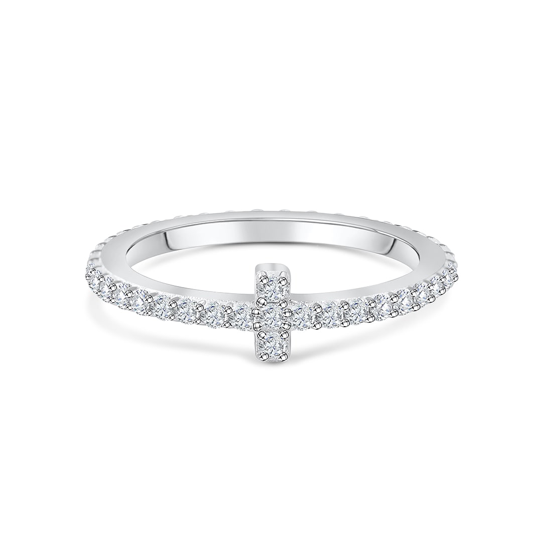 Stunning 0.4 TCW Round Moissanite Stones Stella T Shaped Wedding Band 1