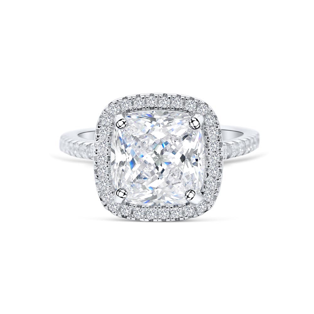 Stunning 3.0 CT Cushion Moissanite Engagement Ring with Pave & Halo Design 1