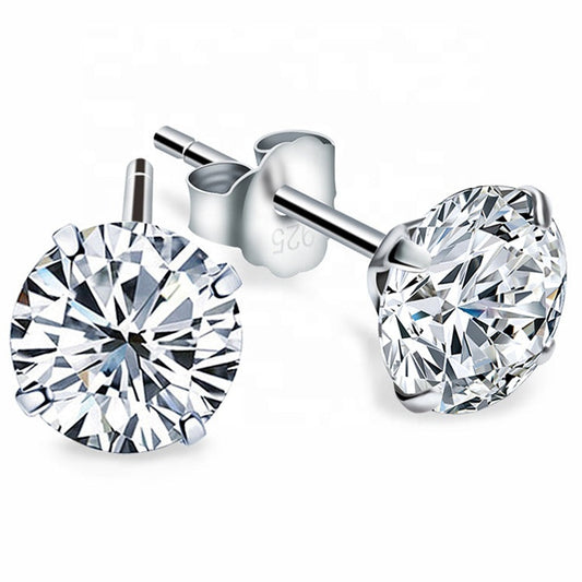 Round Cut Cubic Zirconia in 925 Sterling Silver Earrings 1