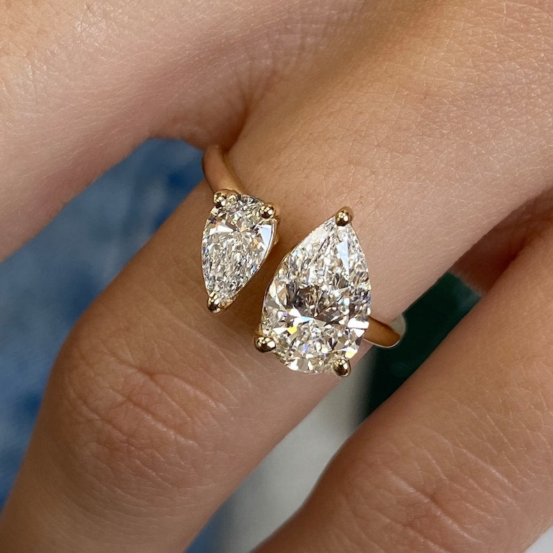 Stunning 1.50 CT Pear Moissanite Engagement Ring with Two Stone Design 6