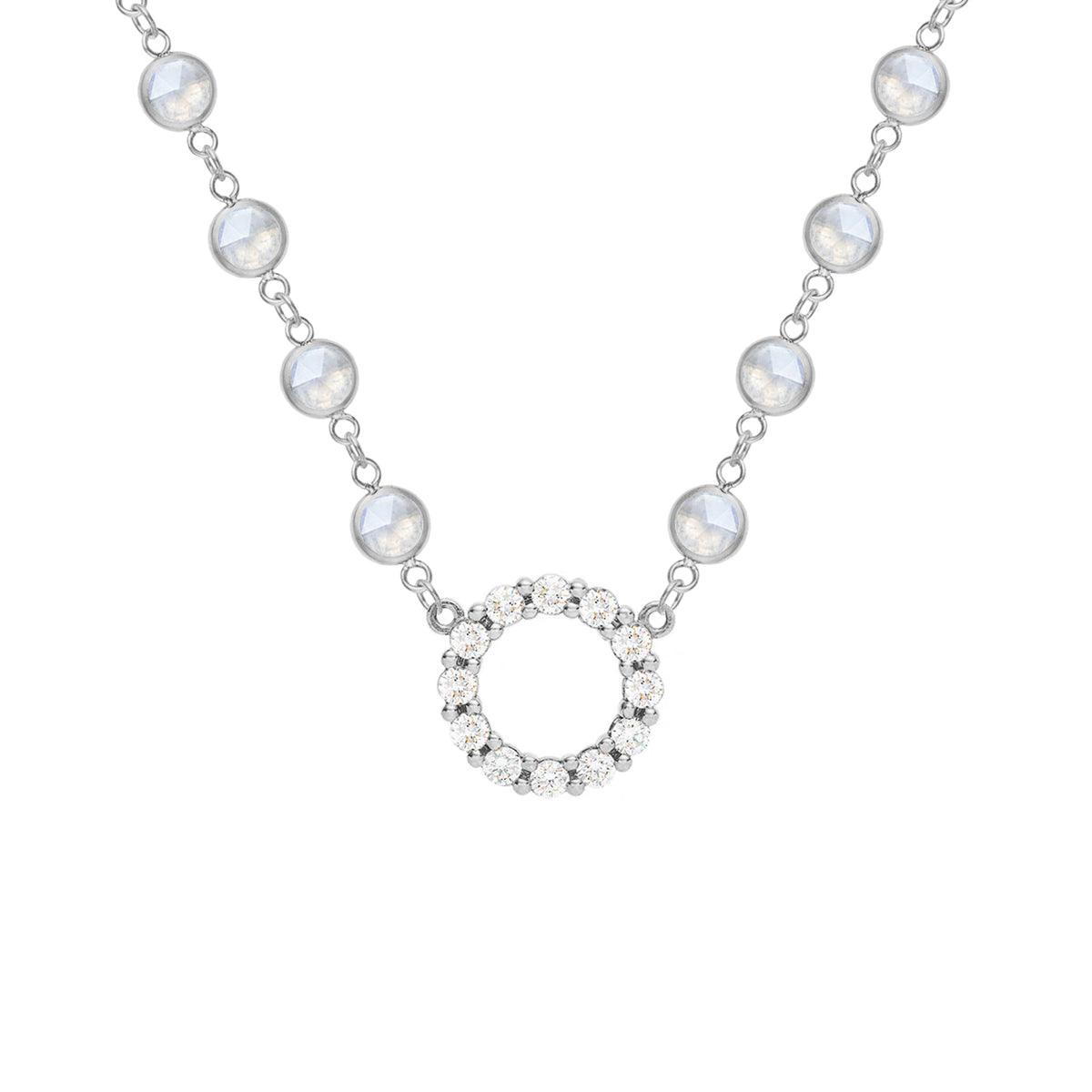 9.36 TCW Round Moonstone Lab Made Diamond-June Birthstone Pendent Necklace 7