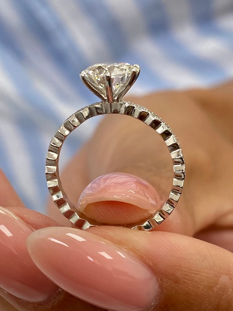 Classic 1.50 CT Round Moissanite Engagement Ring with Pave Design 3