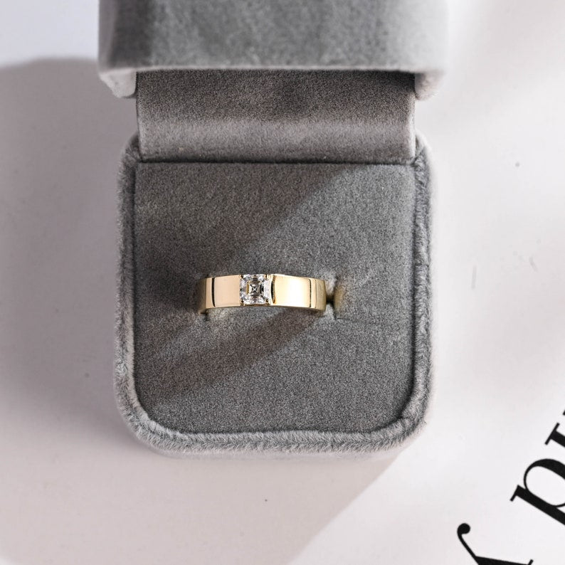 Stunning Men's 0.1 TCW Asscher Moissanite Stone Solitaire Wedding Bands 3