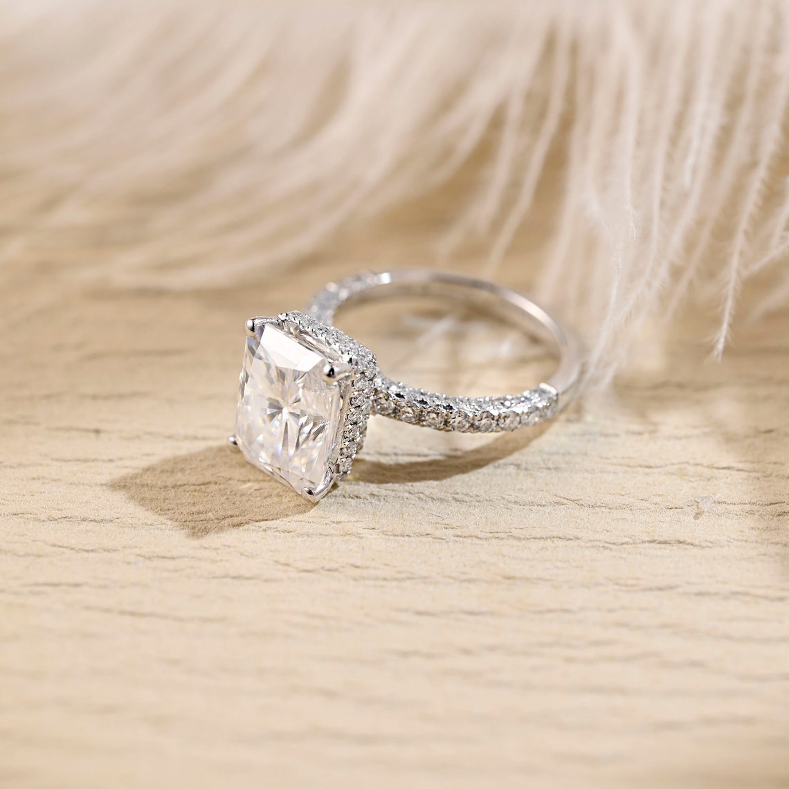 Stunning 3.0 CT Radiant Moissanite Engagement Ring with Pave & Hidden Halo Design 4