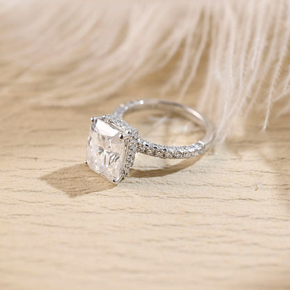 Stunning 3.0 CT Radiant Moissanite Engagement Ring with Pave & Hidden Halo Design 4