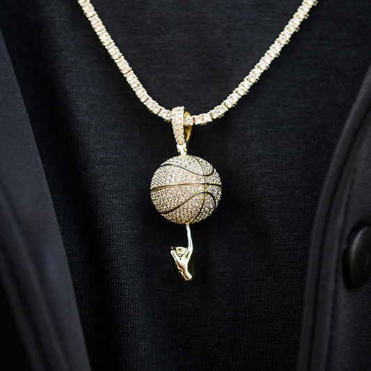 10 CT Round Moissanite Iced Basketball Silver Pendant for Him 1