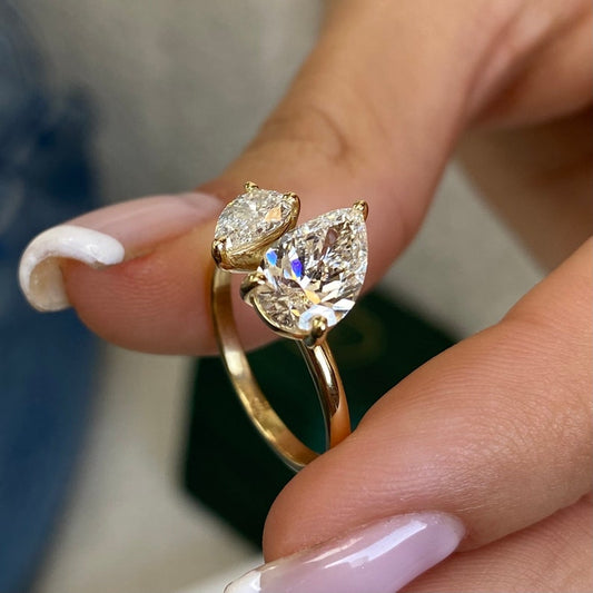 Stunning 1.50 CT Pear Moissanite Engagement Ring with Two Stone Design 1