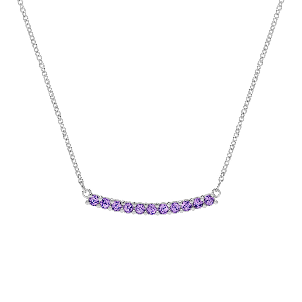 1.32 TCW Round Amethyst Lab Made Diamond- February Birthstone Bar Necklace 8