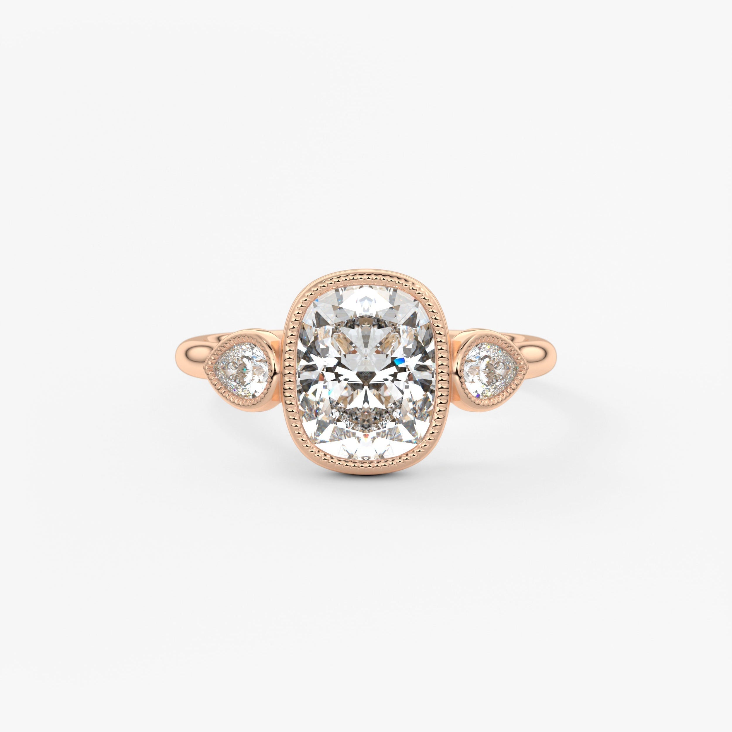 Elongated Cushion Three Stone Lab Grown Diamond Engagement Ring