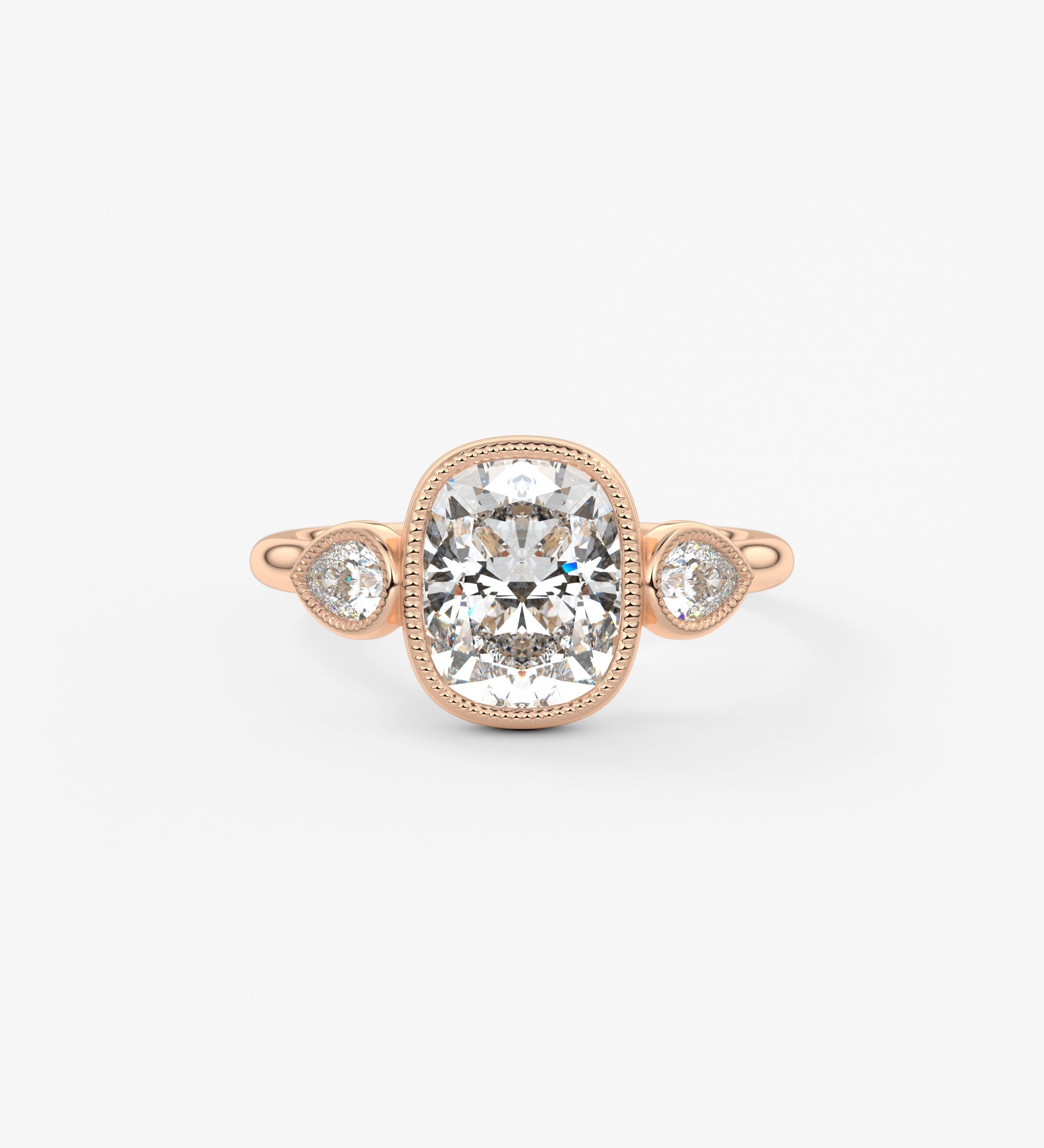 Elongated Cushion Three Stone Lab Grown Diamond Engagement Ring