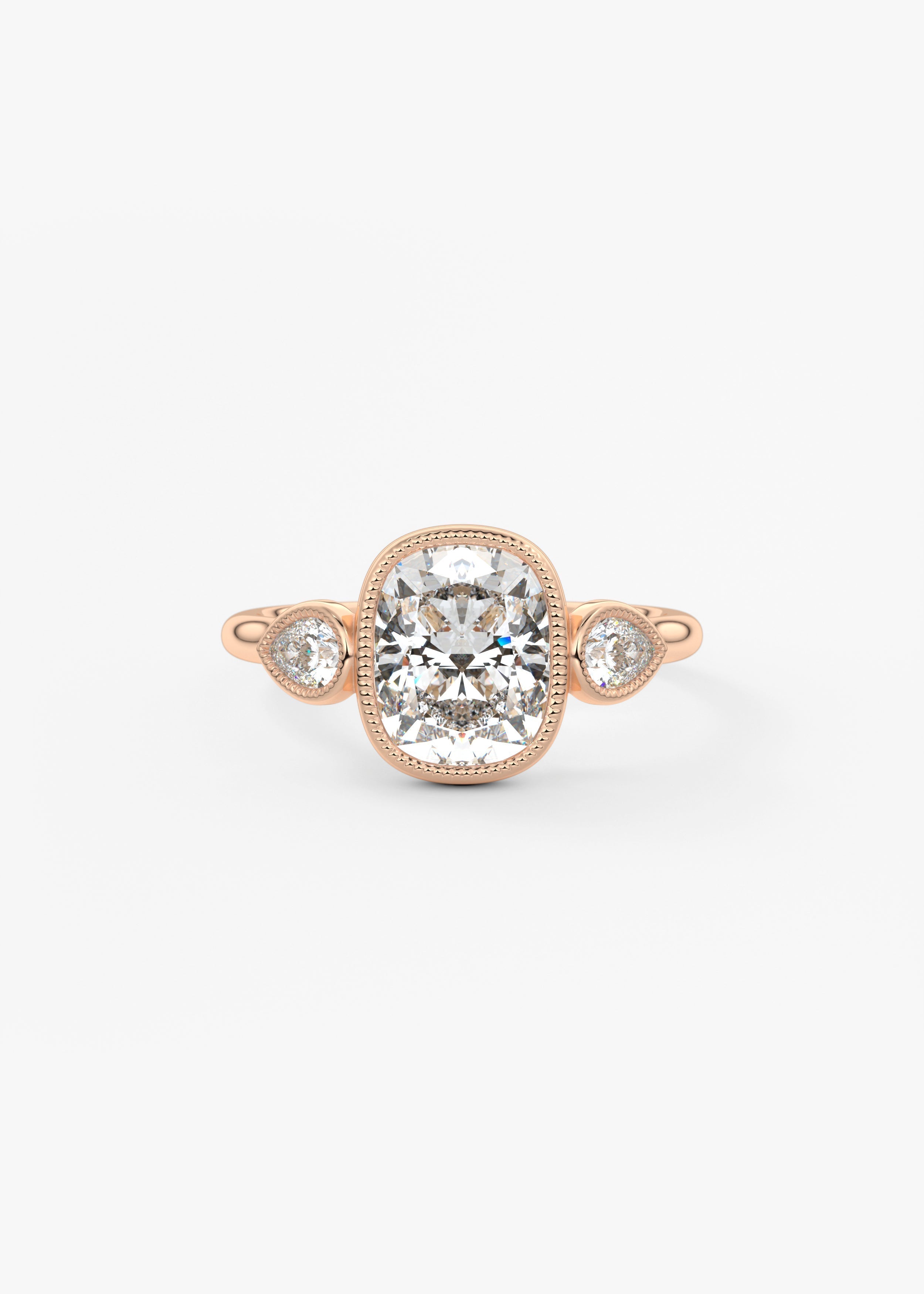 Elongated Cushion Three Stone Lab Grown Diamond Engagement Ring