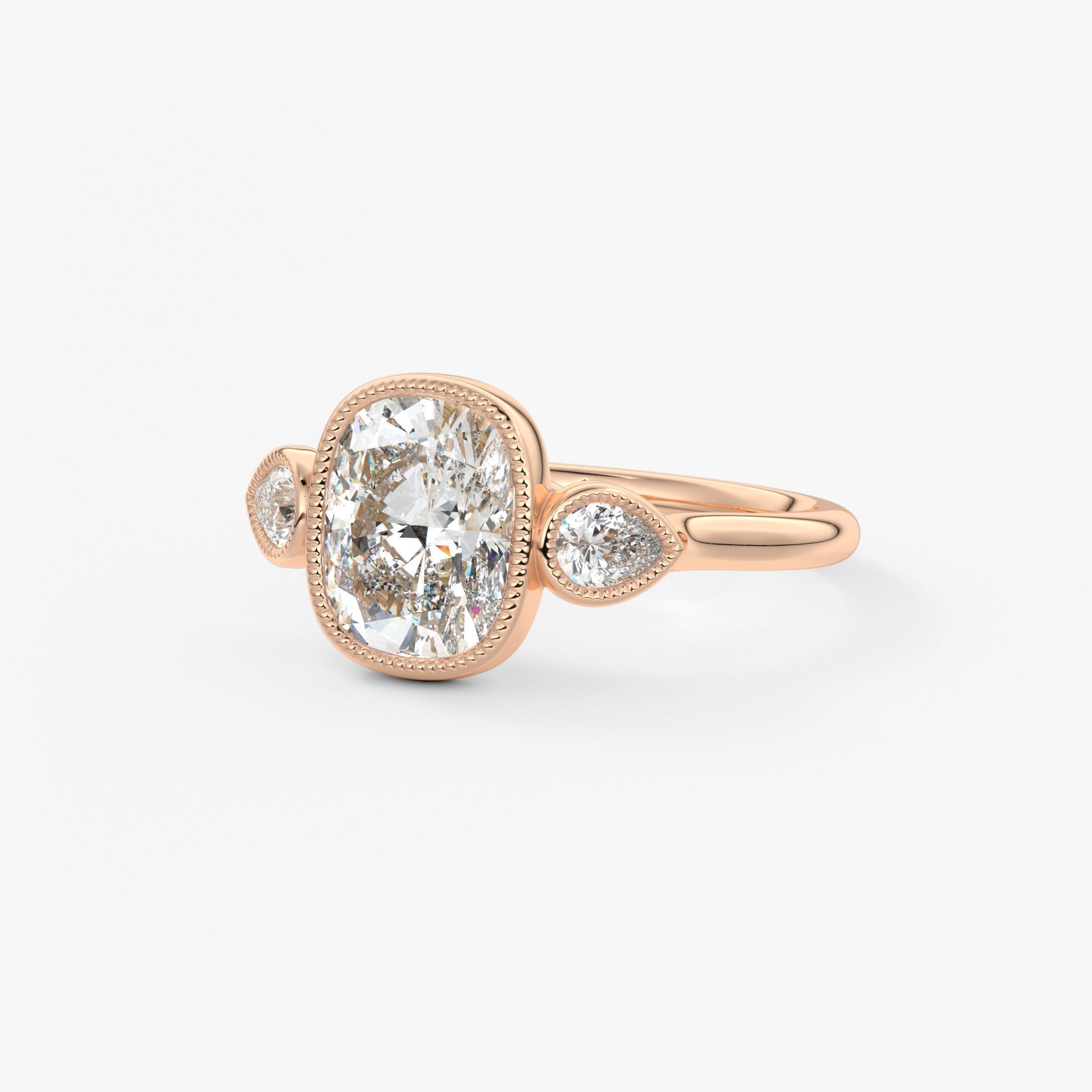 Elongated Cushion Three Stone Lab Grown Diamond Engagement Ring