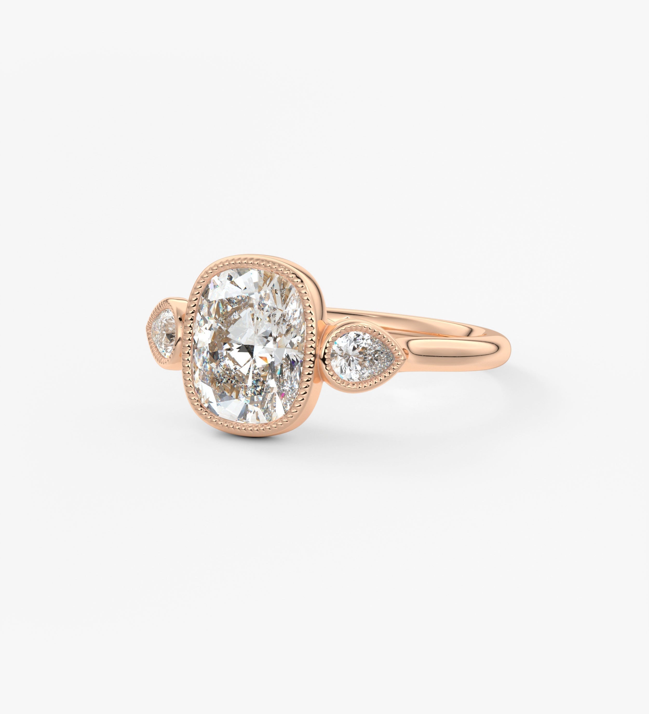 Elongated Cushion Three Stone Lab Grown Diamond Engagement Ring