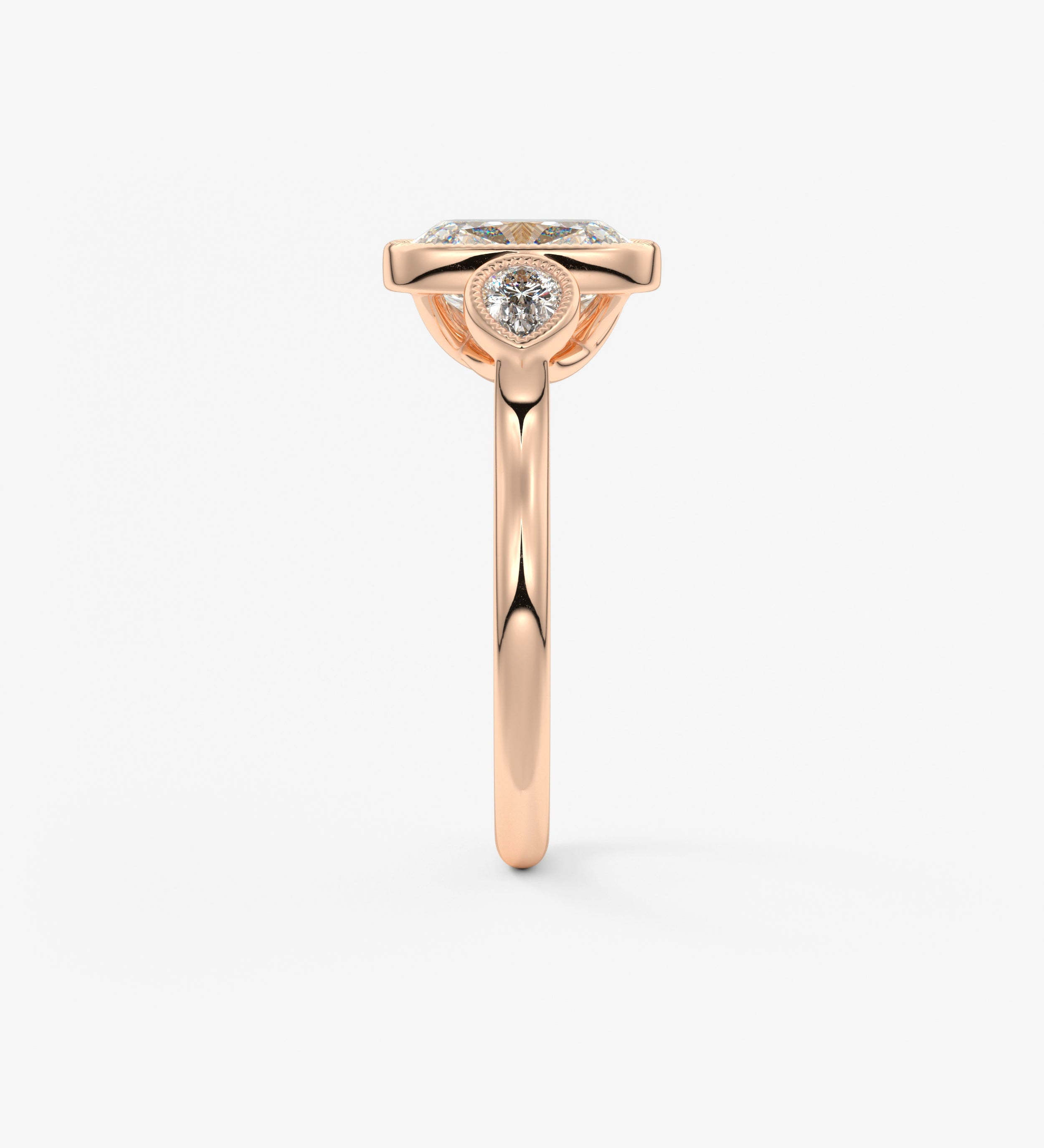 Elongated Cushion Three Stone Lab Grown Diamond Engagement Ring