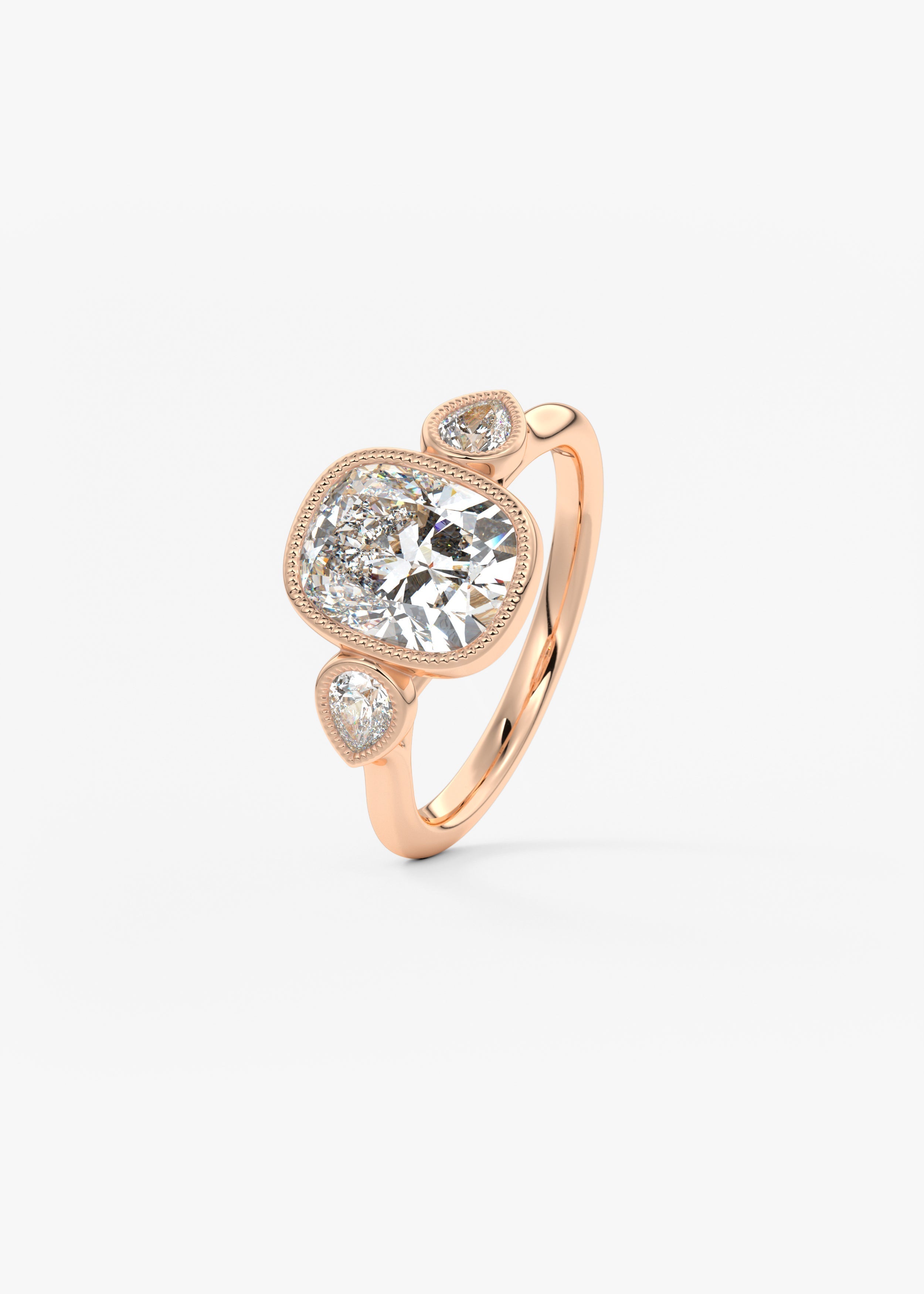 Elongated Cushion Three Stone Lab Grown Diamond Engagement Ring