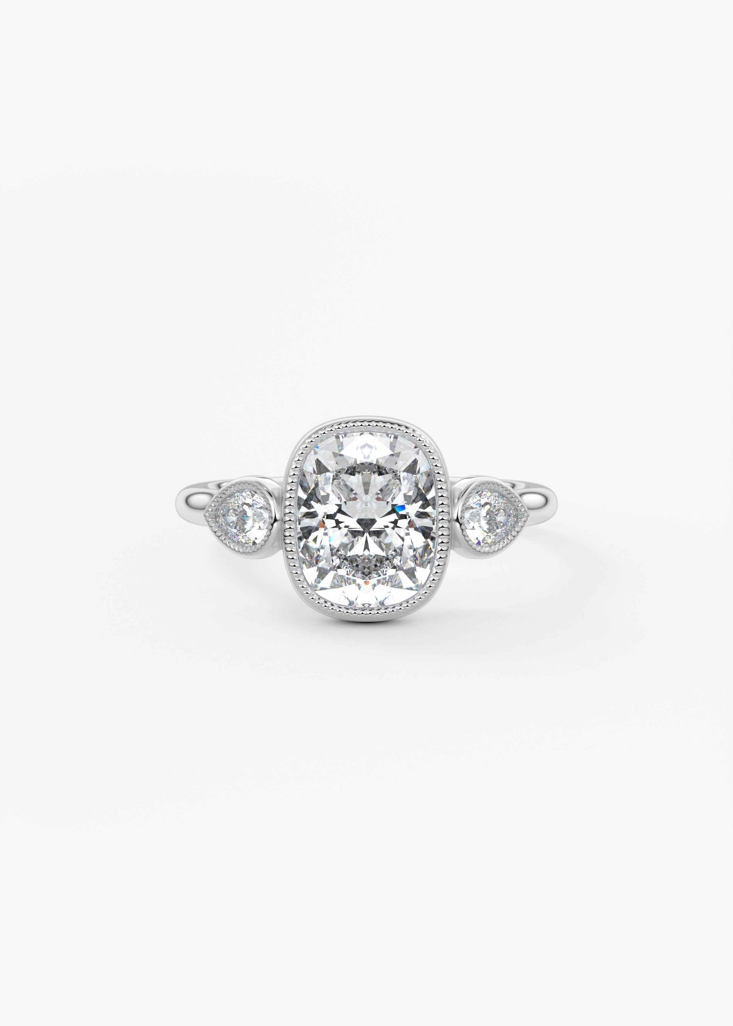 Elongated Cushion Three Stone Lab Grown Diamond Engagement Ring