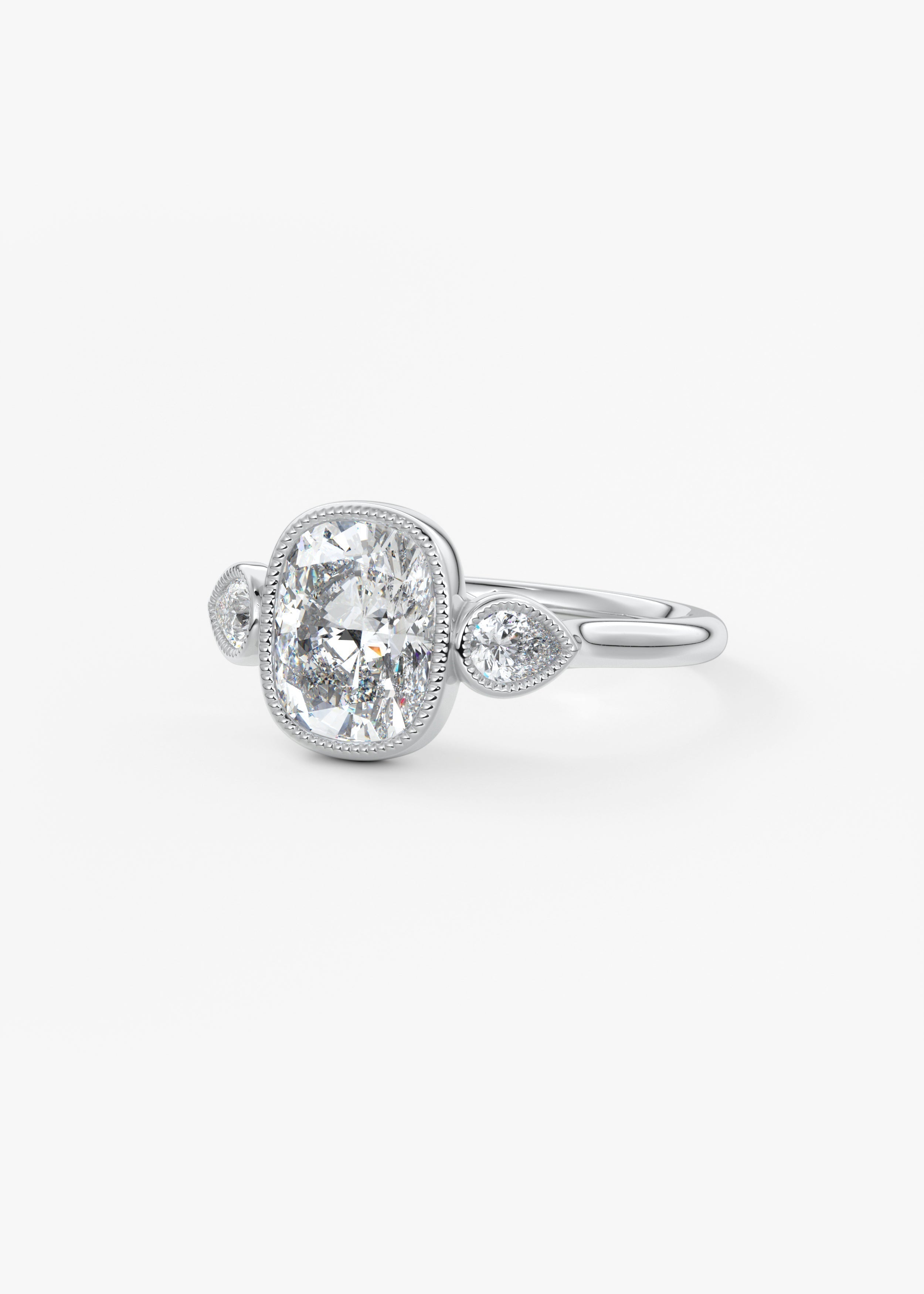 Elongated Cushion Three Stone Lab Grown Diamond Engagement Ring