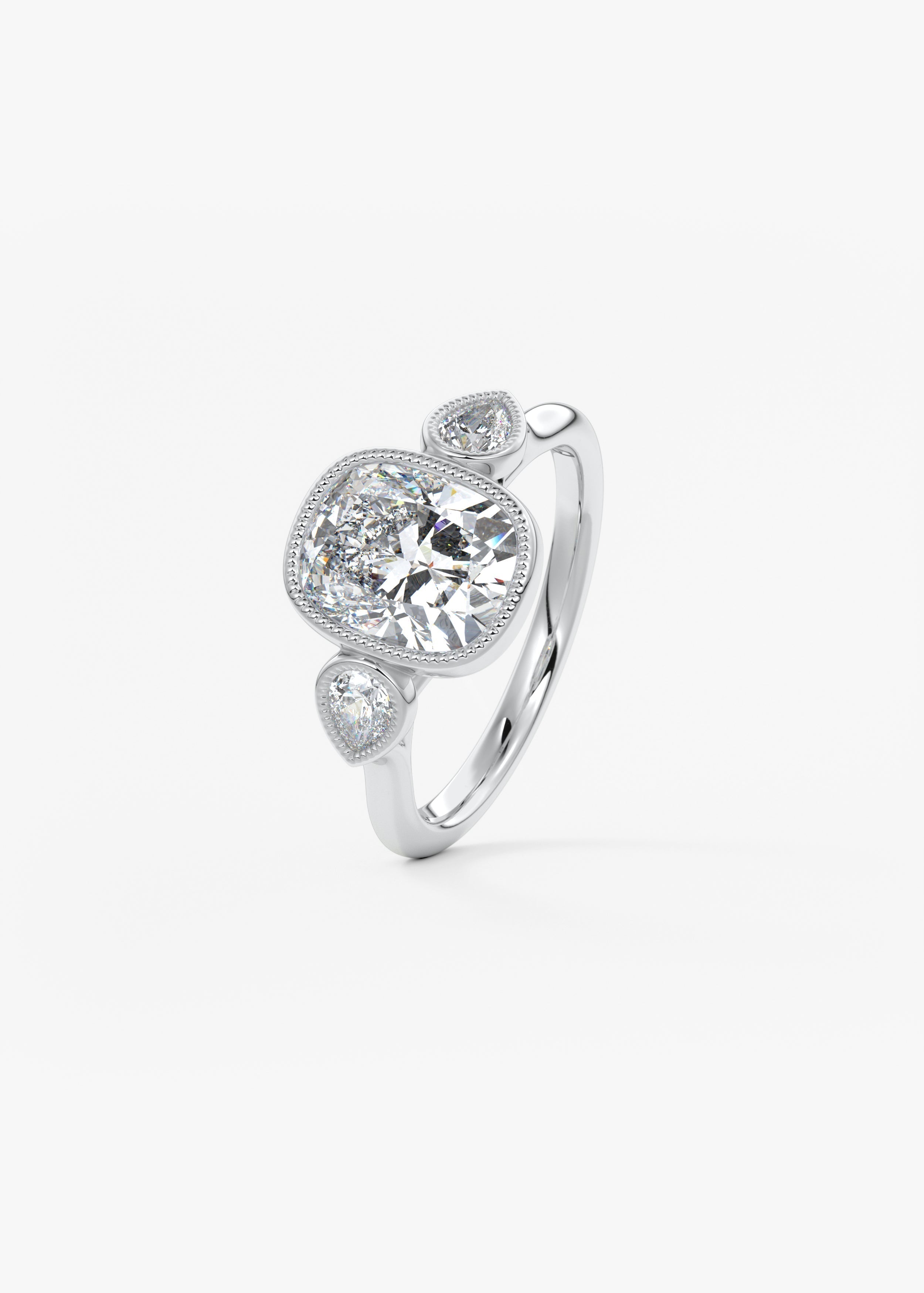 Elongated Cushion Three Stone Lab Grown Diamond Engagement Ring