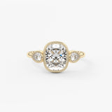 Elongated Cushion Three Stone Lab Grown Diamond Engagement Ring