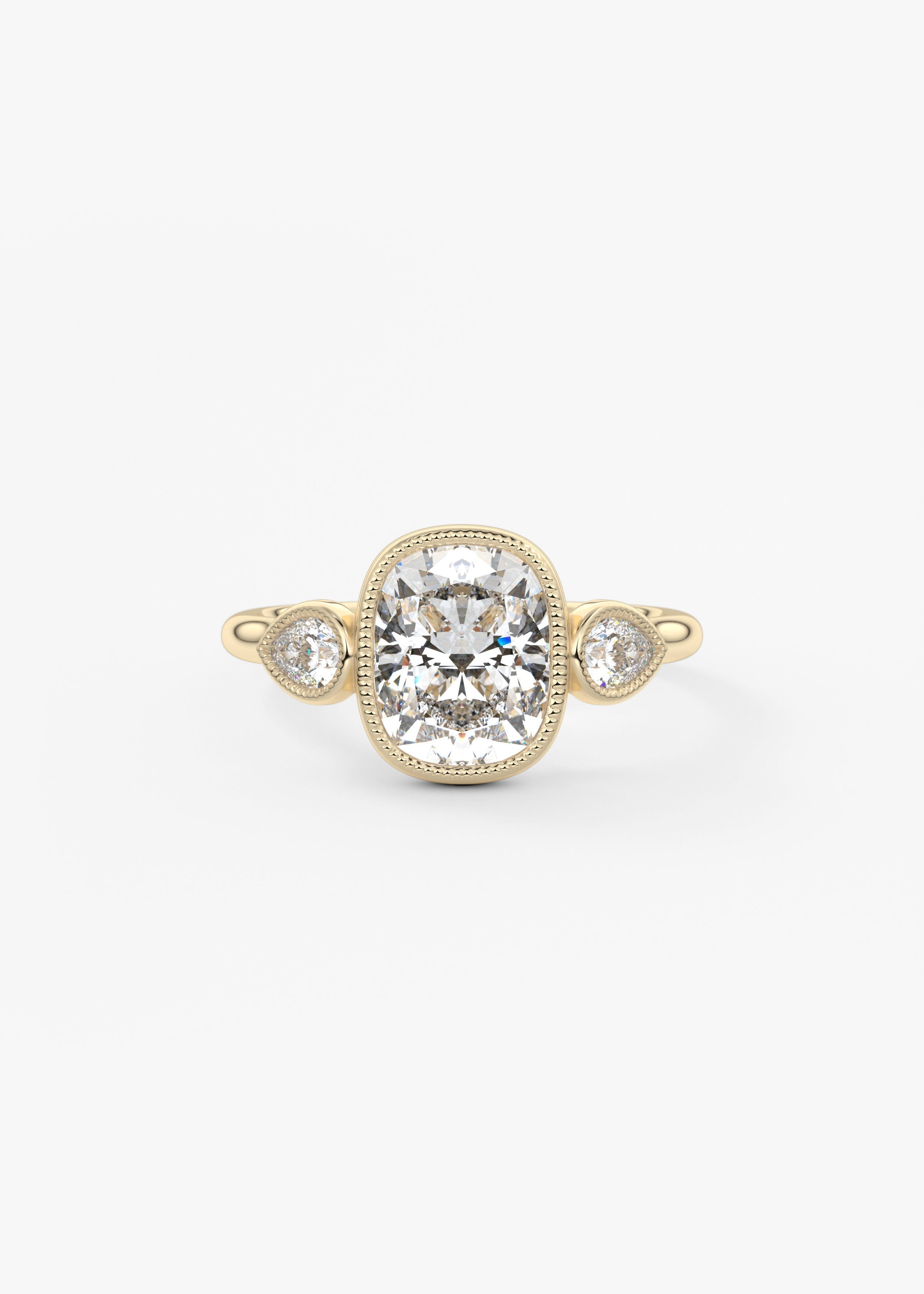Elongated Cushion Three Stone Lab Grown Diamond Engagement Ring