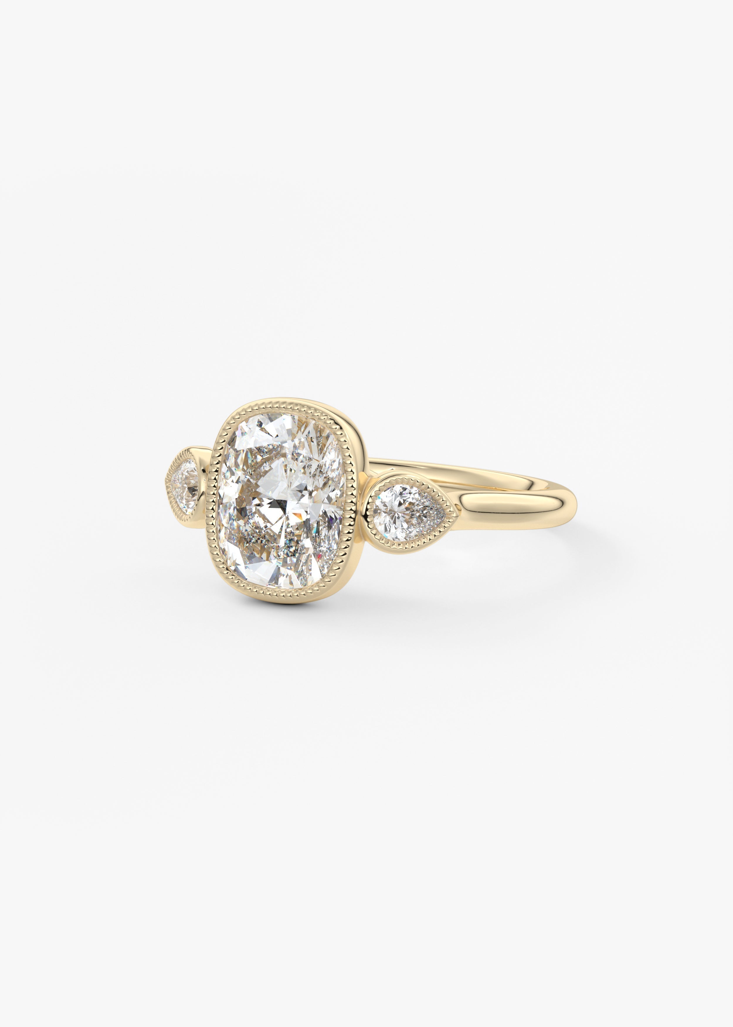 Elongated Cushion Three Stone Lab Grown Diamond Engagement Ring