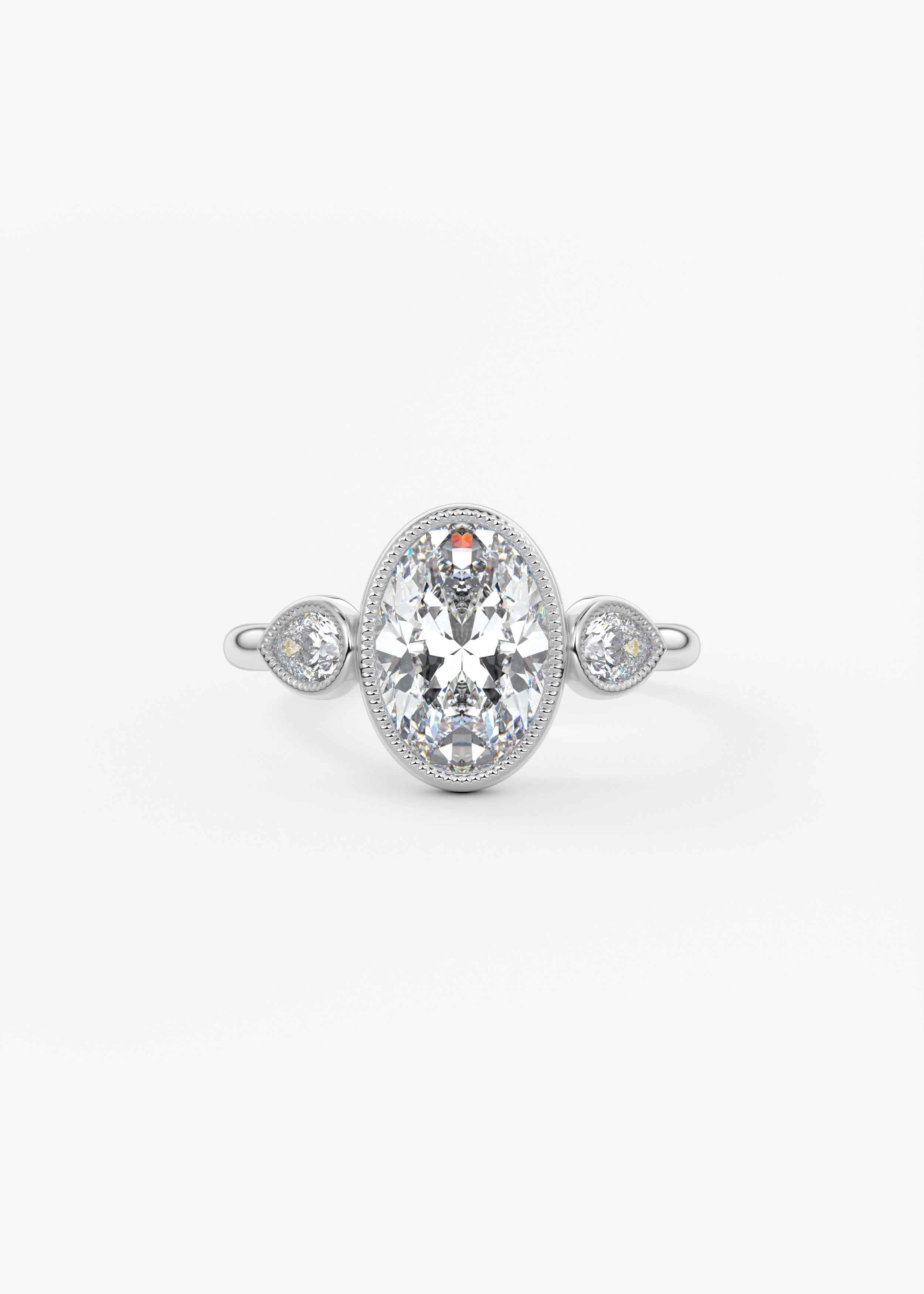Oval Three Stone Lab Grown Diamond Engagement Ring