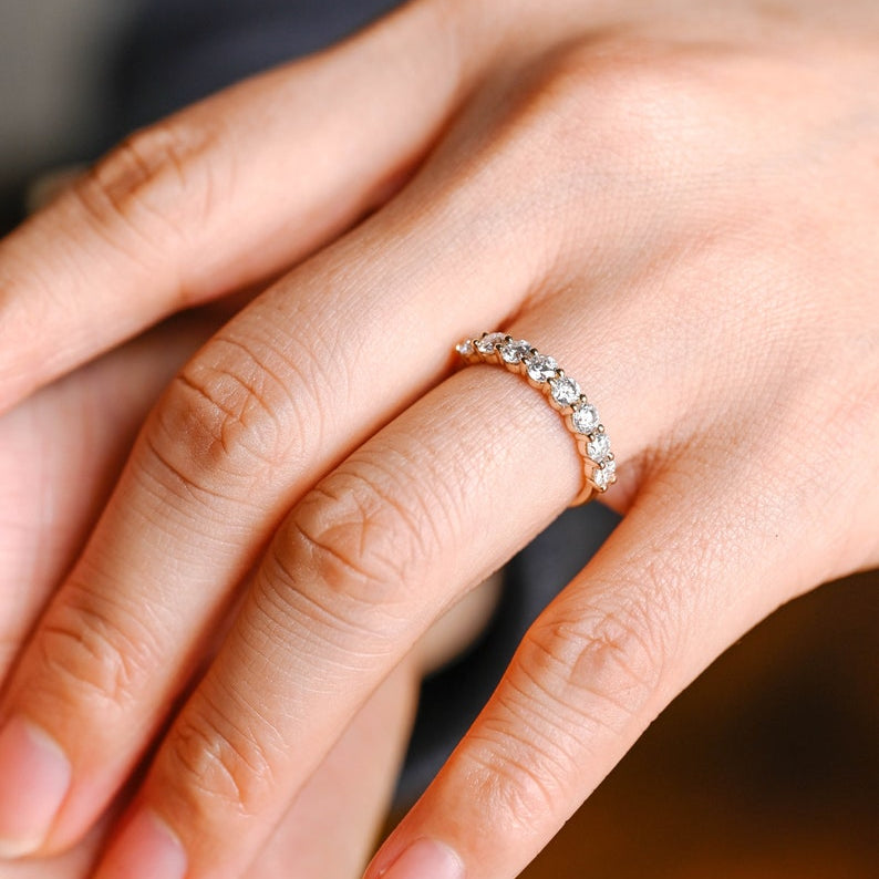 Stunning 0.2 TCW Round Moissanite Stones Half Eternity Wedding Bands 2