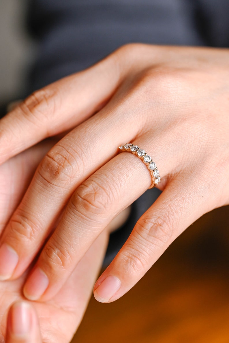Stunning 0.2 TCW Round Moissanite Stones Half Eternity Wedding Bands 2